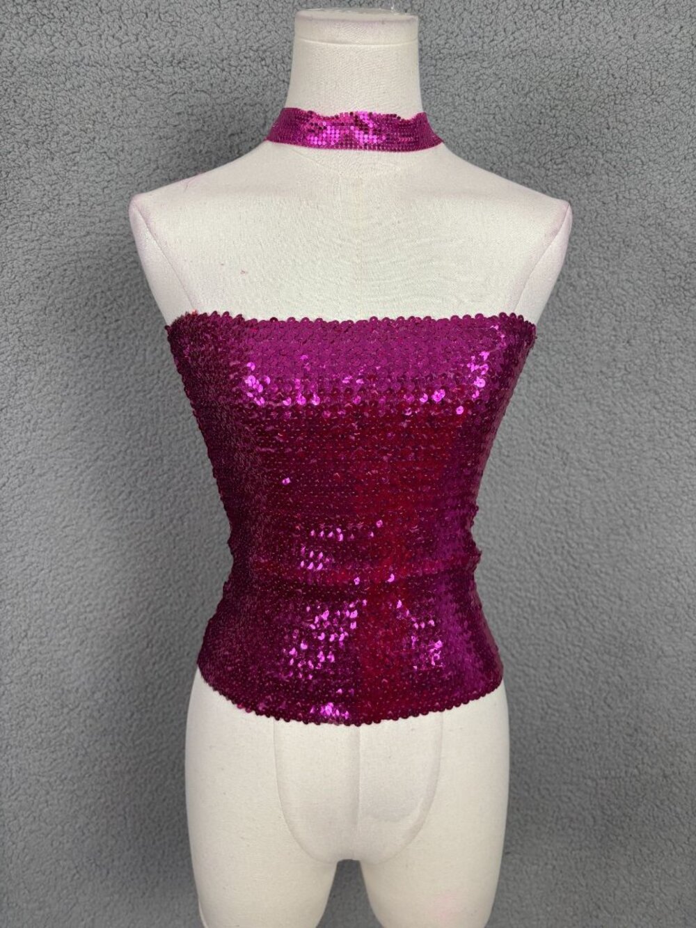 Women's Pink Sequin Strapless Tube Top With Matching Choker Pink Small NWOT's.